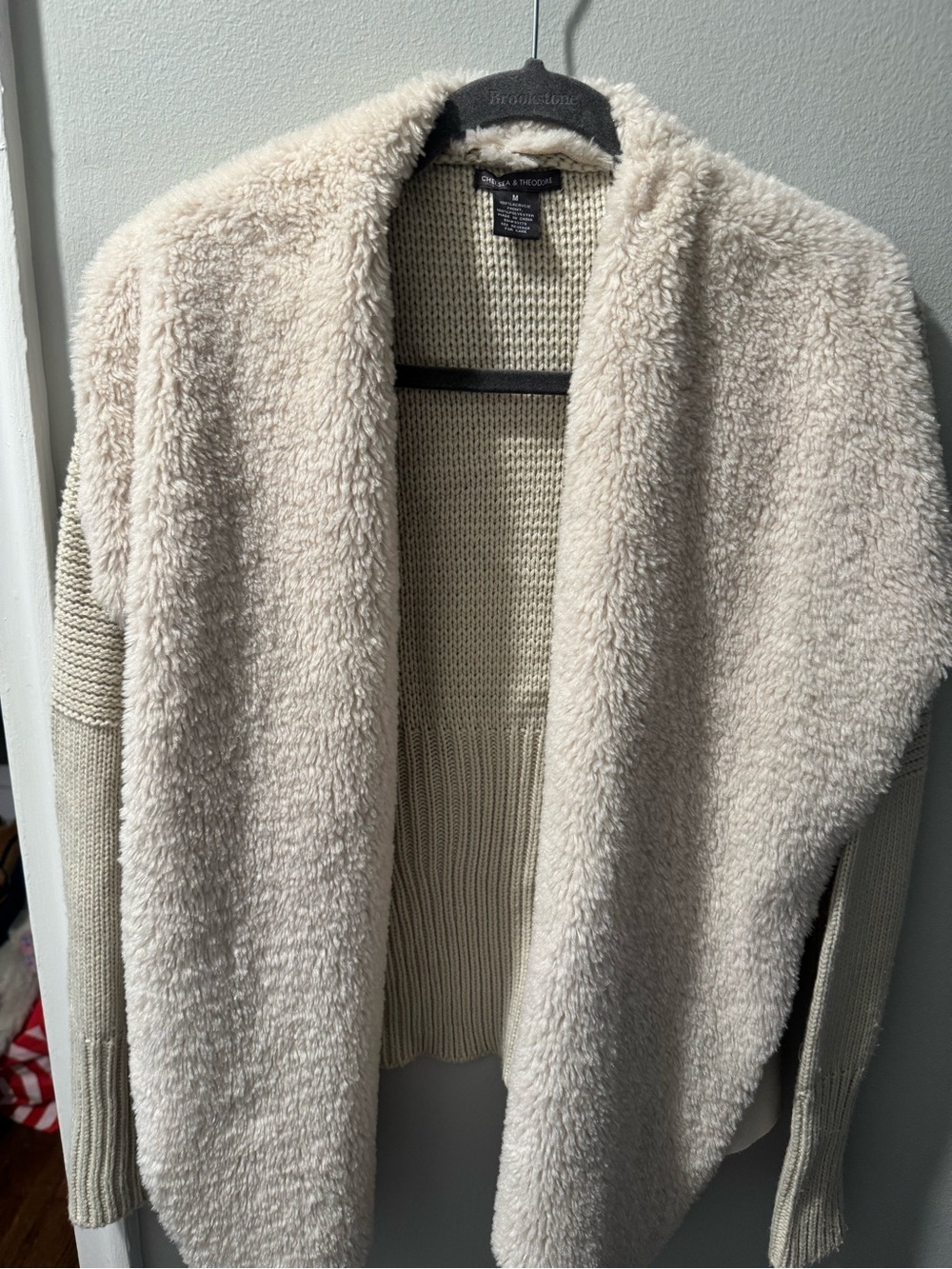 Chelsea & Theodore Cream Open-Front Sherpa Cardigan M